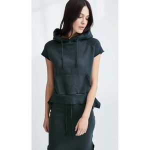 Frank & Eileen Tee Lab Womens Black Short Sleeve Raw Hem Hoodie Sweatshirt S